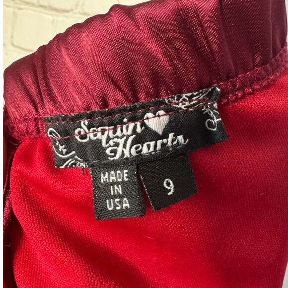 Sequin Hearts Jrs Burgundy Satin Halter Dress Sz 9 Tulle Layers Whimsigoth Fairy - Picture 3 of 12